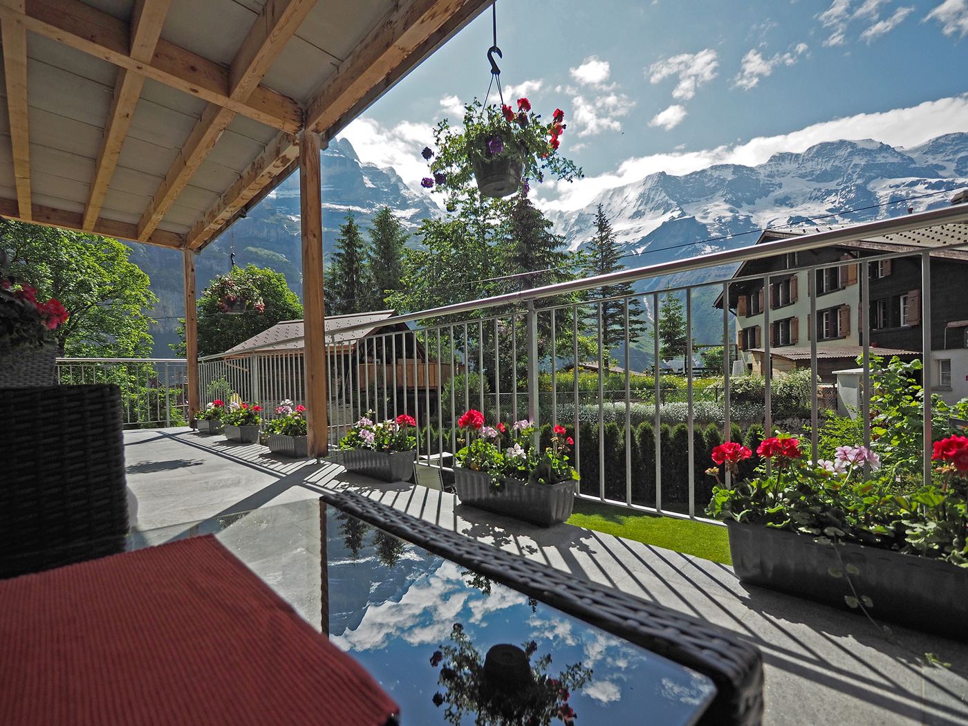 Sunny terrace with mountain views at Esther's Guesthouse